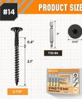 Size 14 Lag Screws 100 Pack For Outdoor Wood, Structural Deck And Framing Screws, Rust Resistant Black Finish, 2-7/8 Inch