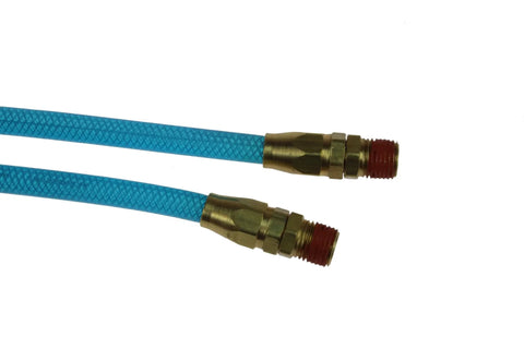 Close-up of Flexeel Polyurethane Reinforced Coiled Air Hose 1/4 Inch ID, showing two brass swivel fittings