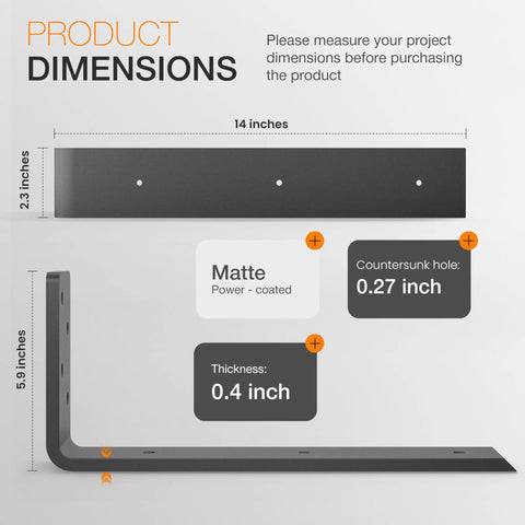 Product dimensions of 14 Inch Beefy Heavy Duty Countertop Support Brackets For Large Granite And Wood Shelves Black Steel L Shape
