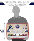 Person holding box of Great Locomotive Chase Deluxe LionChief Bluetooth 5.0 Set with steam locomotive in O gauge