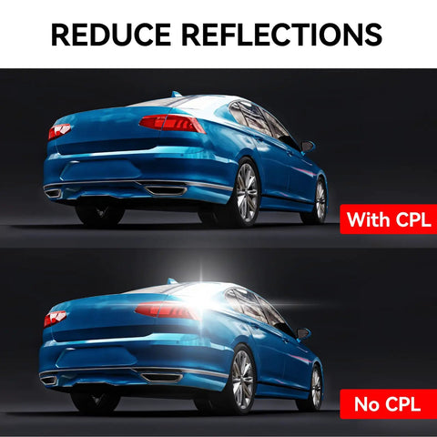 Image showing comparison of glare with and without Circular Polarizing Lens CPL For F7N Dash Cam.