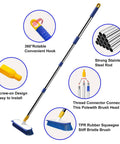 Extendable Floor Scrub Brush 12 Inch Wide Heavy Duty Grime Busting Two In One Scrub And Squeegee Deck Brush with stainless steel pole