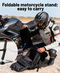 Motorcyclist packing Compact Foldable Motorcycle Wheel Lift Stand For Front Or Rear Wheels, Ultra Portable Trail Stand into backpack