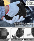 Person using impact wrench from All In One 5 Ton 12V Electric Car Jack Kit With Hydraulic Floor Jack, Inflatable Pump and LED Light