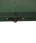 Close-up of hinge on Foldable Picnic Table With Built-In Benches For Four, Outdoor Camping Table, Hunter Green, easy foldout legs