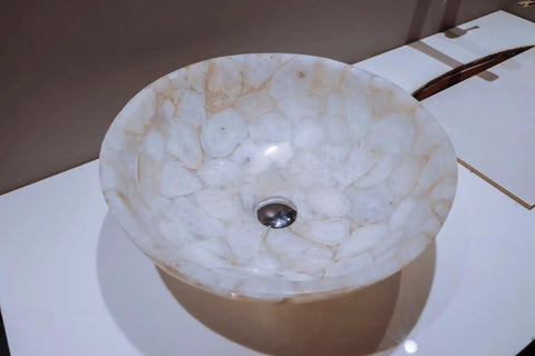 Absolutely Gorgeous White Quartz Vessel Sink With A Super Sleek Polished Glaze For Modern Counter Top Bathroom Vanities, 24-inch basin.