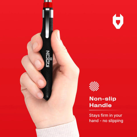 Hand holding inspection mirror with non-slip handle for Heavy Duty Telescoping Inspection Mirror With 3.23 Inch Round Mirror, Up To 30 Inch Reach, 360 Degree Swivel, Non Slip Handle, Includes 2 In 1 Storage Pouch, Built To Last For Tight Spots In Automotive, HVAC And Home Repairs.