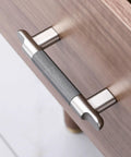Knurled Cabinet Pulls Three And Three Quarters Inch Center To Center Five Pack In Grey And Brushed Nickel on wood cabinet