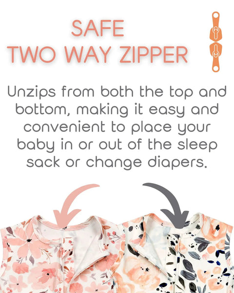 Cozy Baby Sleep Sack 0-12 Months Wearable Blanket 100 Percent Cotton 0.5 Tog Sleeveless Design with two-way zipper details.
