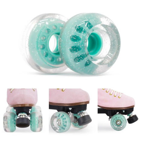 Outdoor Roller Skate Wheels 38mm By 62mm 80A Turquoise 4 Pack Durable Urethane for park ramps and street skating attached to skates