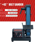 Beefy Variable Speed Belt Sander For Metalworking, 2x42 Inch, 3.5A DC Motor With Control Panel, Quick Belt Release, Adjustable Foot