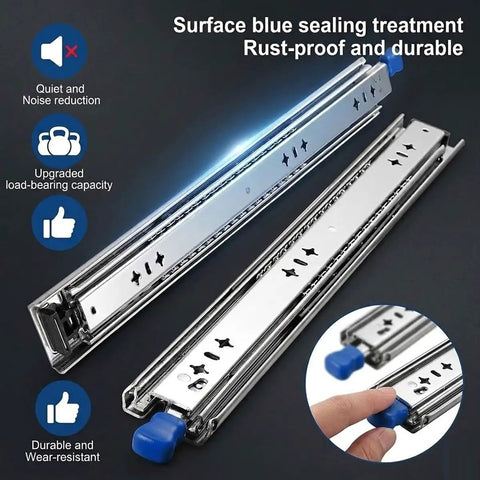 Beefed Up Heavy Duty Full Extension Drawer Slides Set For Cabinets And RVs Side Mount Ball Bearing Rails Metal Construction