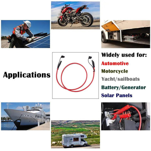 SAE to SAE Extension Cable 10 Gauge Wire Harness for Solar Panel to Battery applications in automotive and marine