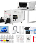 Lightning Fast A3 Plus DTF Printer Bundle With F1080 Printhead And Slick Direct To Film T Shirt Maker Kit components including printer, transfer machine, and laptop.