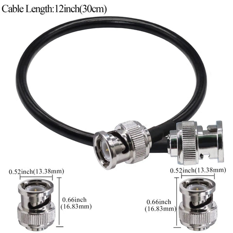 RG58 BNC Jumper Cable 50 Ohm 12 Inch Low Loss Pro Grade Male To Male Extension Coax Cable with brass connectors. Pack of 2.