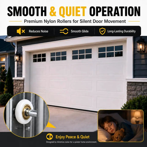 Solid Workhorse 7 Foot Overhead Garage Door Tune Up Kit With Durable Nylon Rollers Heavy Duty Steel Hinges And Secure Lift Cables For Whisper Quiet Daily Performance with premium nylon rollers.