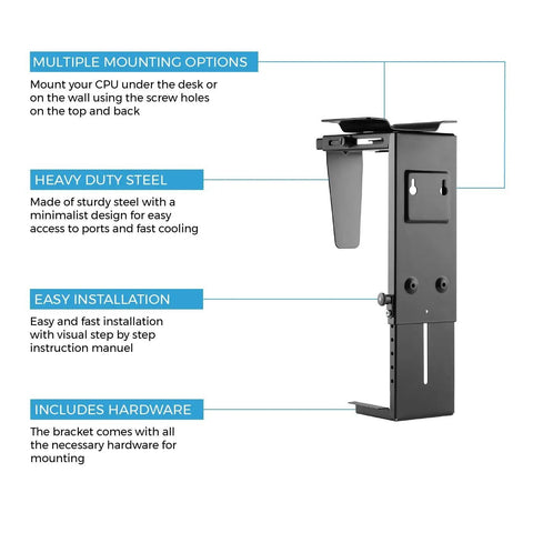 Upgrade Your Workspace Vibes With This Rock Solid Adjustable Under Desk Computer Mount And Wall Bracket. Heavy duty steel bracket with multiple mounting options.