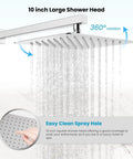 Rainfall Shower System With 10 Inch Square Shower Head And Handheld Spray, High Pressure Chrome Faucet Set, Easy Install