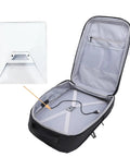 Open Ultra Compact Satellite Travel Backpack with USB Charging Port showing custom molded compartments for dish, router, cables.