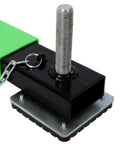 Rock Solid Heavy Duty Floor Jack Cross Beam Adapter With Beefy Steel Build For Zero Wiggle Lifts Adjustable Shop Crane Support Bar With Thick Grip Pads 4000 Pound Capacity, close-up view of steel base and threaded mount.