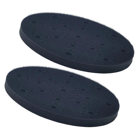 Durable Multi-Hole Sanding Buffer Pad 5.9 Inch Round Sponge Interface Disc With Cushion Backing For Wood Stone Panel Car Dry Sanding 2 Pack, showing two dark round pads with vent holes.