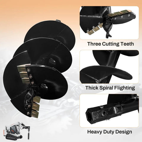 Beefy 18 Inch By 48 Inch Heavy Duty Auger Bit For Skid Steer Post Hole Digger And Mini Excavator with 3 teeth and 2 inch hex adapter