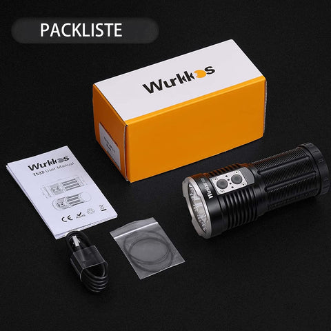 Beast Bright Rechargeable LED Flashlight With Dual Switch 13000 Lumens IPX8 Waterproof alongside packaging and accessories