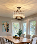 Modern Crystal Chandelier Four Lights Black Semi Flush Mount Ceiling Light Fixture in dining room with E12 LED bulbs