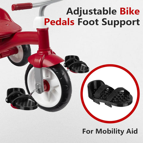Adaptive Pedal Stabilizers For Bikes With Adjustable Foot Support Straps Easy Install shown on trike with soft straps.