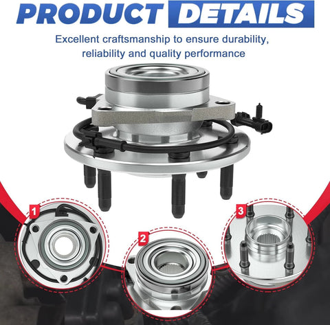 Front view of a Front Wheel Hub Bearing Assembly With ABS For Chevy Silverado 1500 4WD And GMC Sierra 1500 4WD, 2000 Through 2006 Yukon XL 1500 AWD, 2 Piece Set OE Replacement Ready To Install with highlighted details.