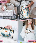 Travel Makeup Bag For Women With Hangable Roll Up Organizer And Four Removable Compartments in suitcase and being packed.