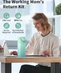 22 Oz Double Wall Insulated Stainless Steel Breast Milk Cooler Bottle For Nurses Keep It Chill Straight Up Fresher Formula Portable Travel Nursing Storage Flask on desk with woman typing.