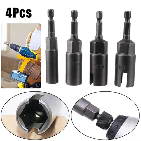 Butterfly Nut Socket Set, 4 Piece Wing Bolt Panel Fastener Driver Bits shown with sizes 10-16mm and a hex drive drill attachment
