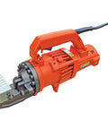 Portable Electric Hydraulic Rebar Cutter Cuts 3/4 Inch Grade 60 Rod In Seconds Heavy Duty Steel Reinforcing Bar Tool For Contractors Fast Clean Cuts DC-20WH Series side view of orange electric cutter