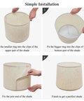 Two Pack Drum Lamp Shades Natural Beige Linen, Medium Size 11.6 In Top, 12.6 In Bottom, 9.8 In High, Spider Fitter installation guide