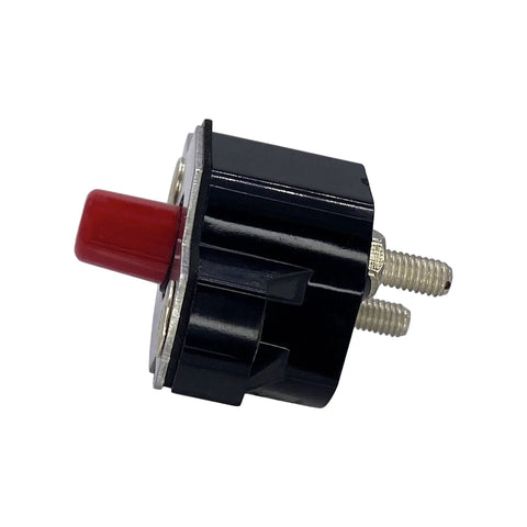Heavy Duty Push Button Circuit Breaker 50 Amp Weatherproof Marine Electrical Reset Switch with red button and screws.