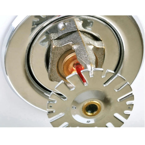 Sleek Recessed Fire Sprinkler Escutcheon Trim Ring Covers 1/2 Inch Ips Pipes showing installation over a sprinkler head, chrome finish.