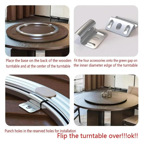Installation instructions for 36 Inch Heavy Duty Lazy Susan Hardware Featuring Premium Aluminum Swivel Turntable Bearing.