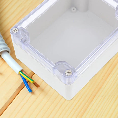 Sturdy White Plastic Junction Box With Clear Dustproof Cover For Electrical Project Setups showing internal wiring and transparent lid.