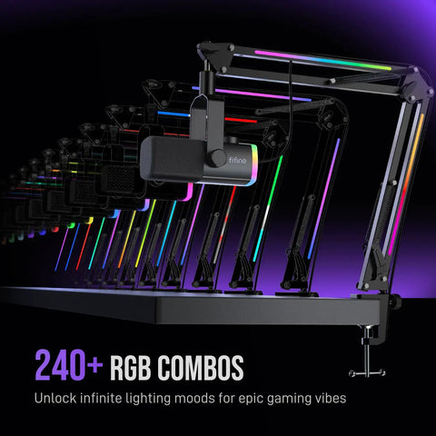 Gaming Microphone Kit For PC With XLR And USB Dynamic Mic Cardioid Mic Set Boom Arm RGB Lighting For Streaming And Podcasting