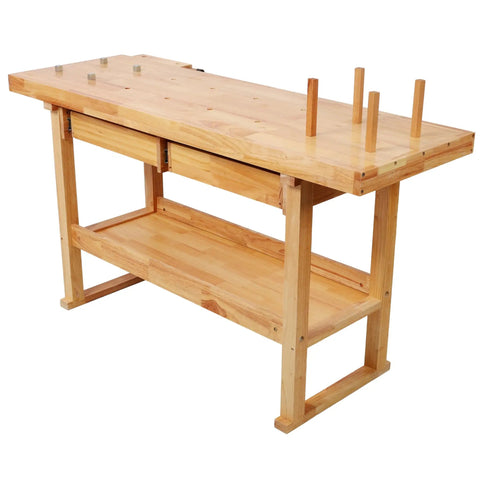60 Inch Solid Rubberwood Workbench With Two Smooth Sliding Drawers And A Wide Open Bottom Shelf For Tidy Tool Storage And An Ultra Organized Workshop