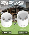 Golf Hole Cup Set 4 Inch Tall, PGA USGA Standard, two-sized cups with measurements for backyard practice putting green