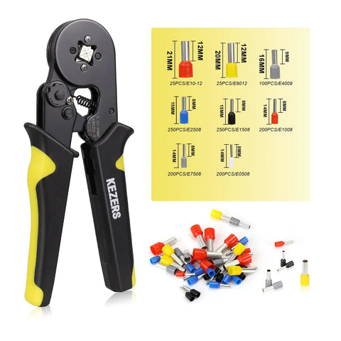 Ferrule Crimping Tool Kit With Self Adjustable Ratchet Pliers For AWG 23 To 7 1250 Insulated Wire Terminals And Wire Ferrules