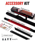 Accessory kit for Essential Top Shelf Adjustable Stair Tread Template Tool including sliders, templates, screws, and instruction manual.