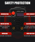 Portable 200A Arc Welder For Home And Workshop, 110V IGBT Inverter safety features including digital display and protection systems
