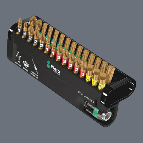 Diamond Bit Set With Thirty Diamond Bits And One Bit Assortment For Drill Drivers, includes magnetic holder