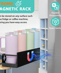 Magnetic Fridge Bottle Organizer And Cup Holder Kit For 30-40 Oz Tumblers, Lid And Straw Storage, mounted on fridge