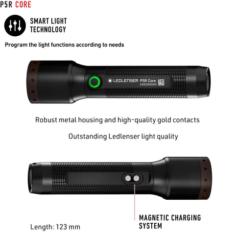 P5R Core Rechargeable Flashlight With High Power LED 500 Lumens Waterproof Light For Home Outdoor Camping And Emergency Use Black