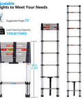 10.5 Foot Telescoping Ladder With Stainless Steel Build, One Button Retraction, Anti Pinch Extension, Extended and Folded View