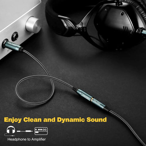 6.35mm to 3.5mm Headphone Adapter Cable 4 Ft TRS Stereo Male to Female connected to amplifier and headphones